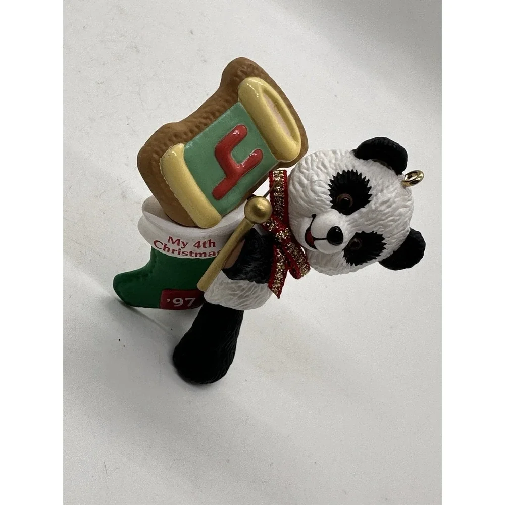 Hallmark 1997 My 4th Christmas Panda Ornament Ken Crow Cookie‎ Block Stocking